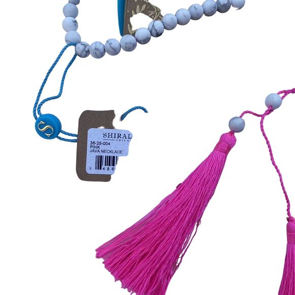 SHIRALEAH New Pink Java Boho Statement Long Necklace Tassle White Wood Beads - Picture 5 of 6